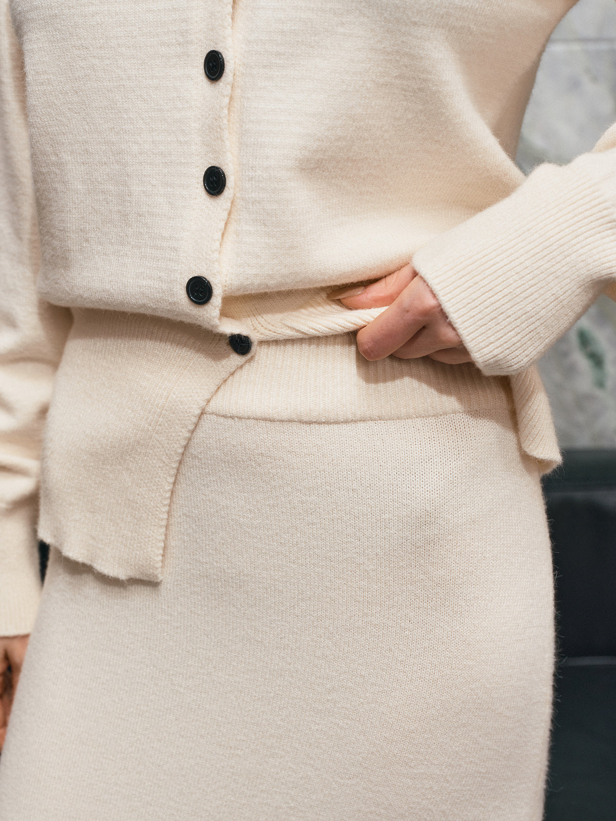 V-Neck Button-Front Knit Cardigan and Maxi Skirt Set