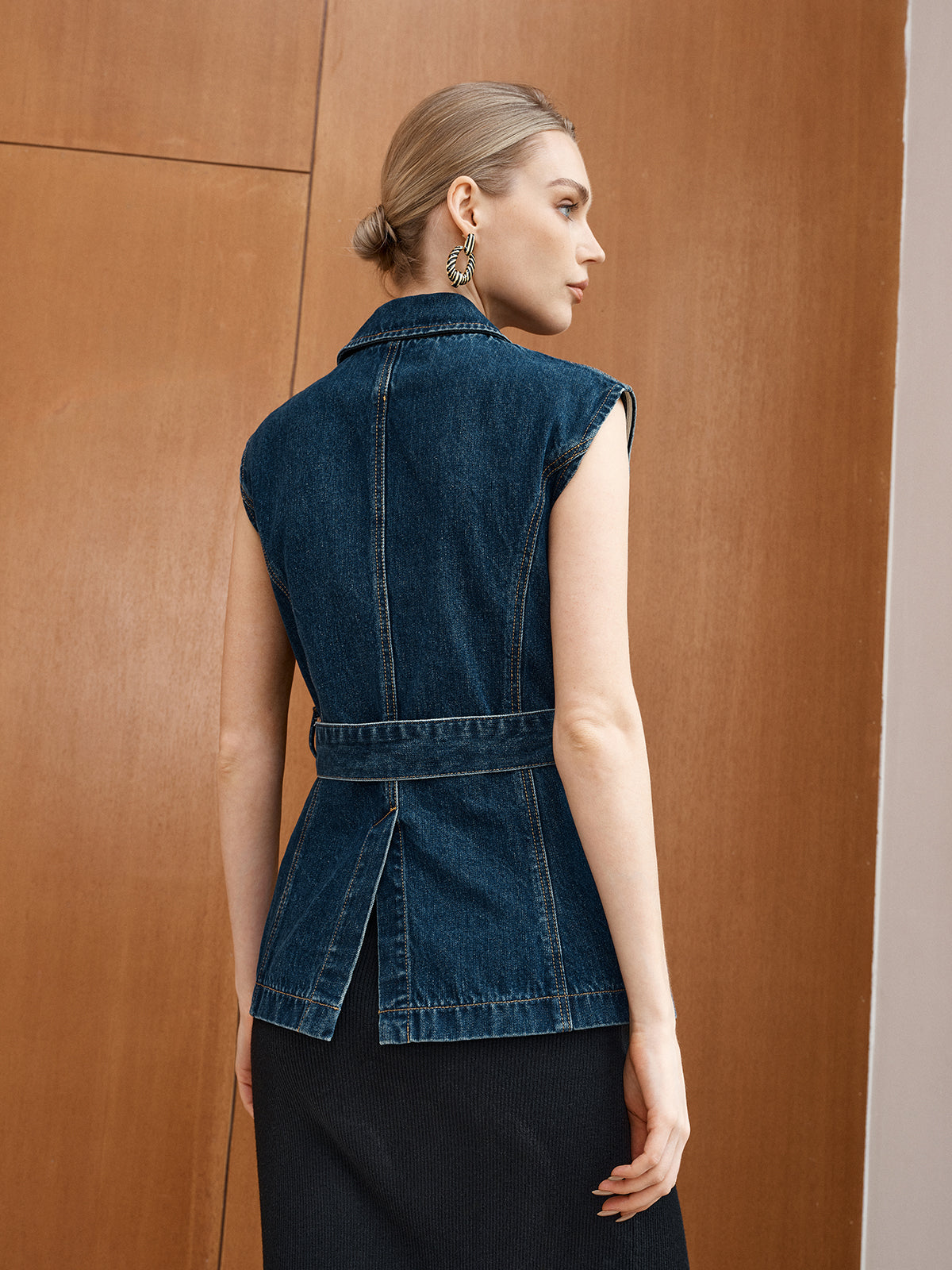Denim Belted Blazer Vest