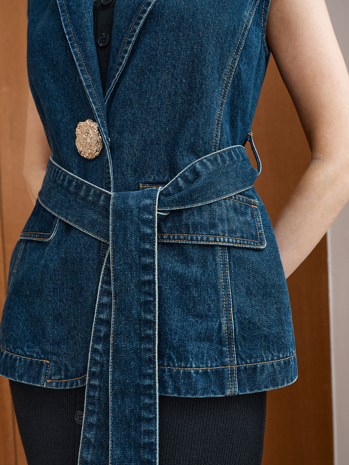Denim Belted Blazer Vest