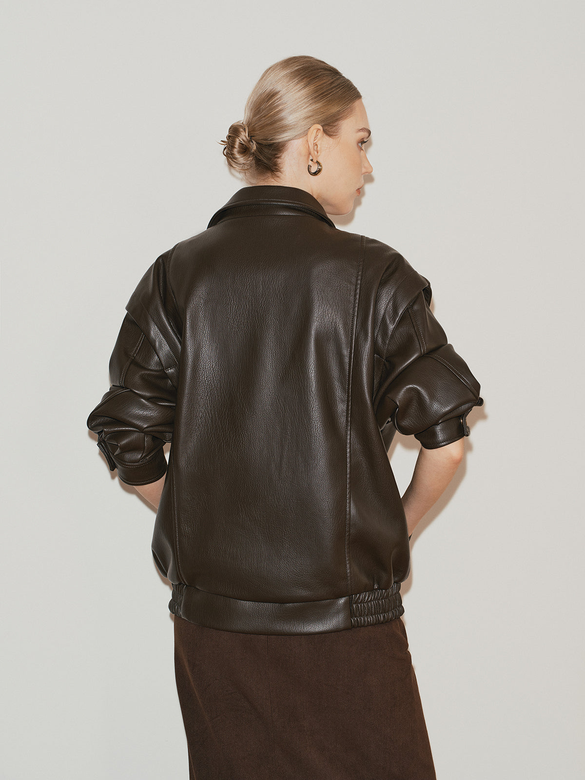 Lapel PU Leather Jacket