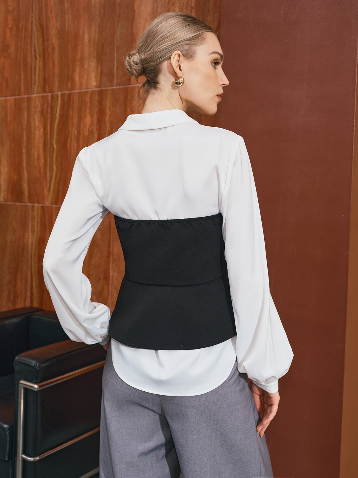Chemisier corset à col deux pièces avec ourlet péplum