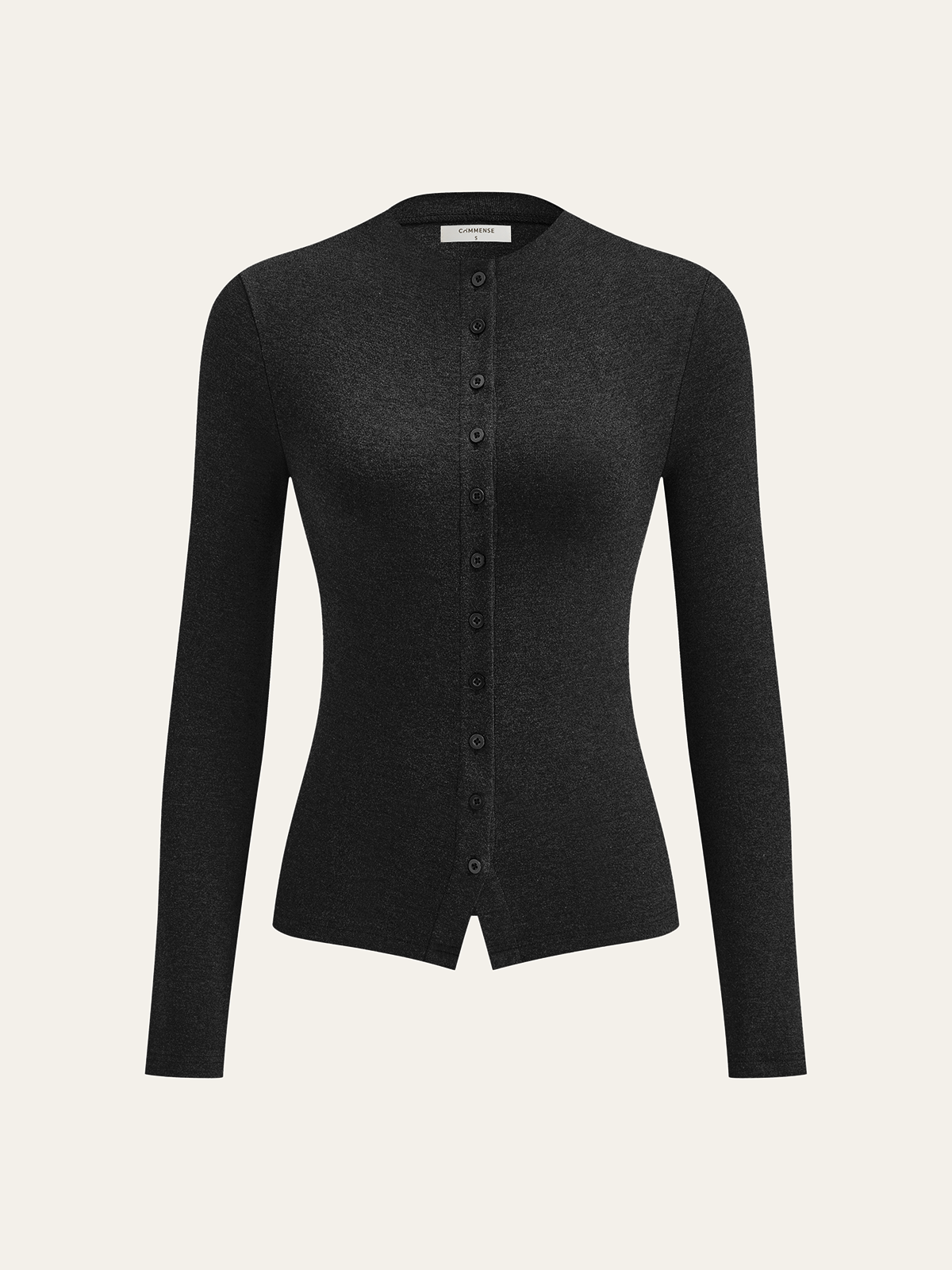 T-shirt à manches longues boutonné à col montant