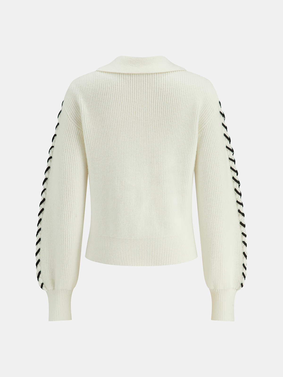 Contrast Stitching Polo Neck Cable Knit Top