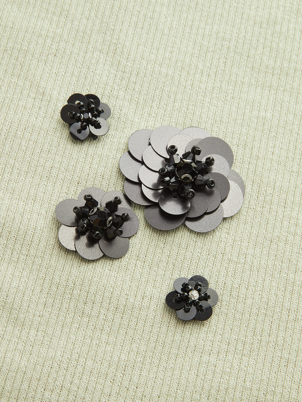 Sequin Flower One-Shoulder Knit Top and Skirt Set