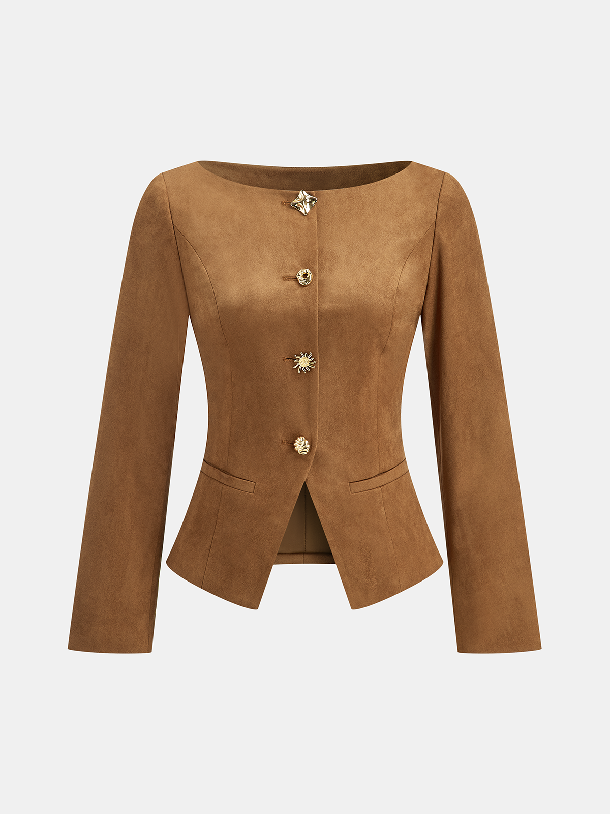 Taillierte Wildlederimitat-Jacke mit Metallknöpfen