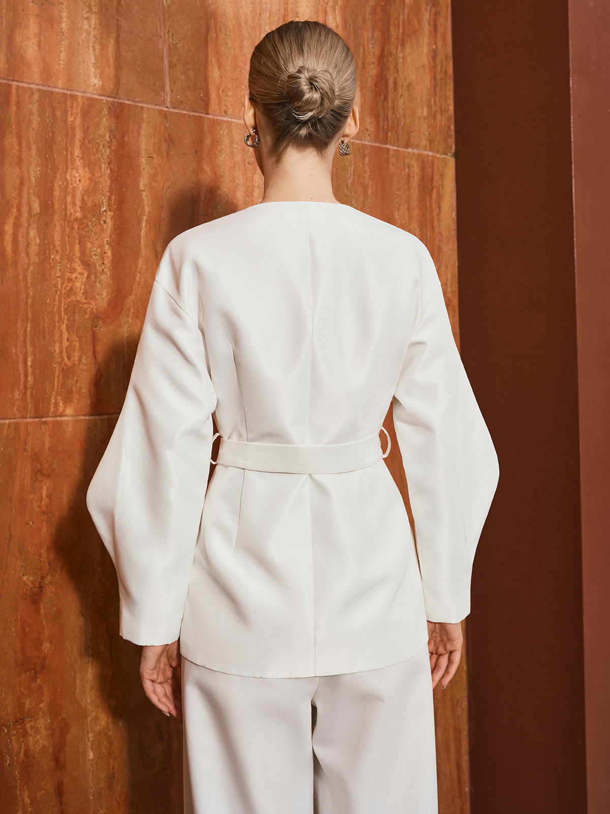 Belted Lantern Sleeve Blazer