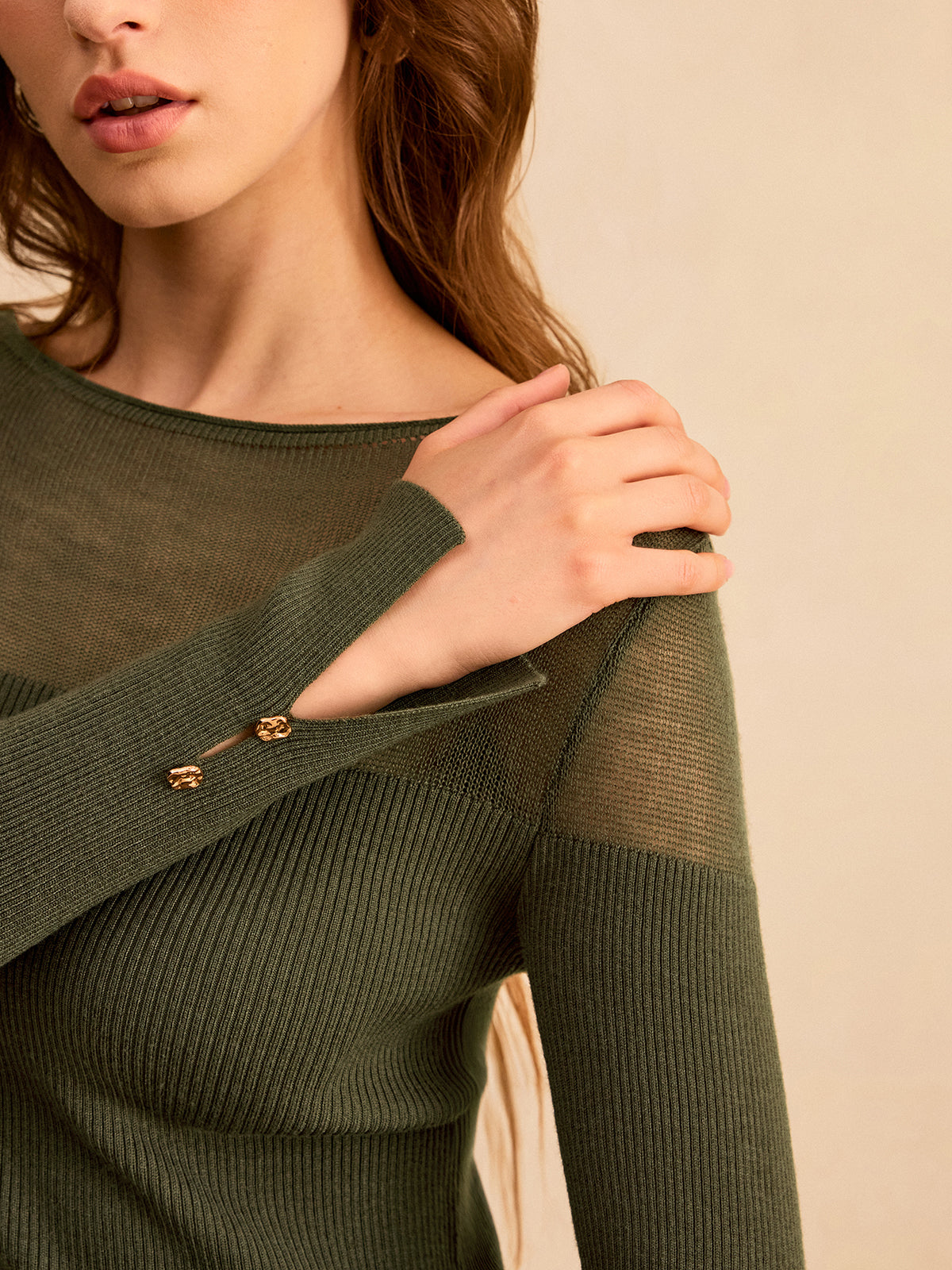 Haut en maille à encolure bateau et empiècements transparents