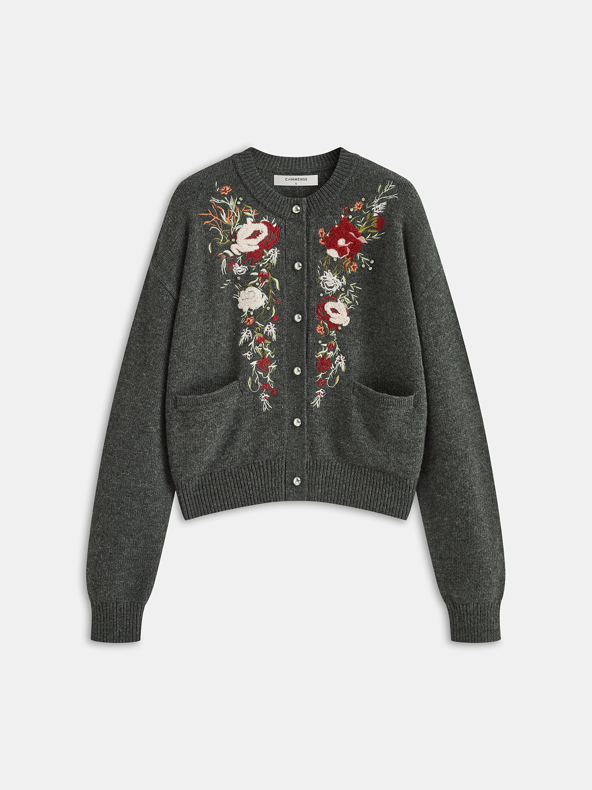 Floral Embroidery Wool Blend Cardigan