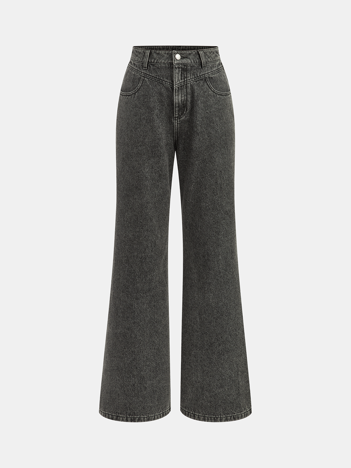 High-Waisted Washed-Denim-Hose