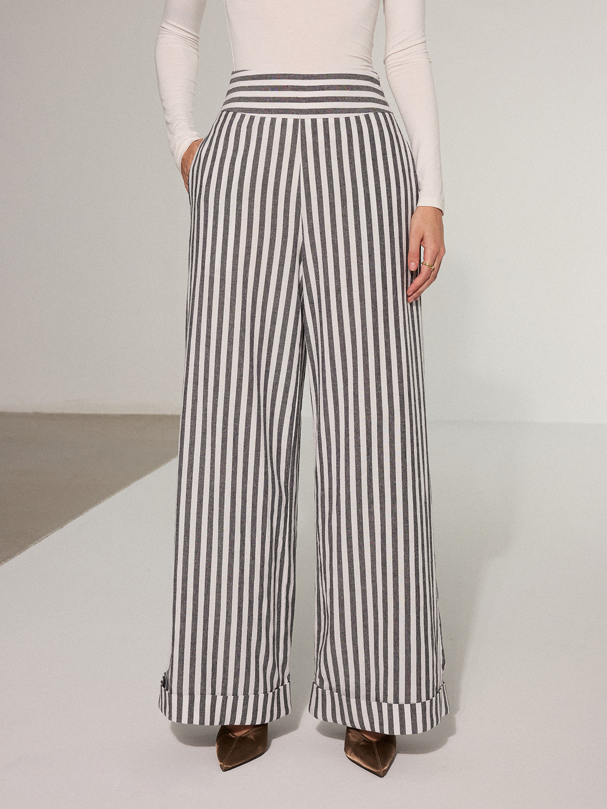 Striped Cotton Wide-Leg Pants