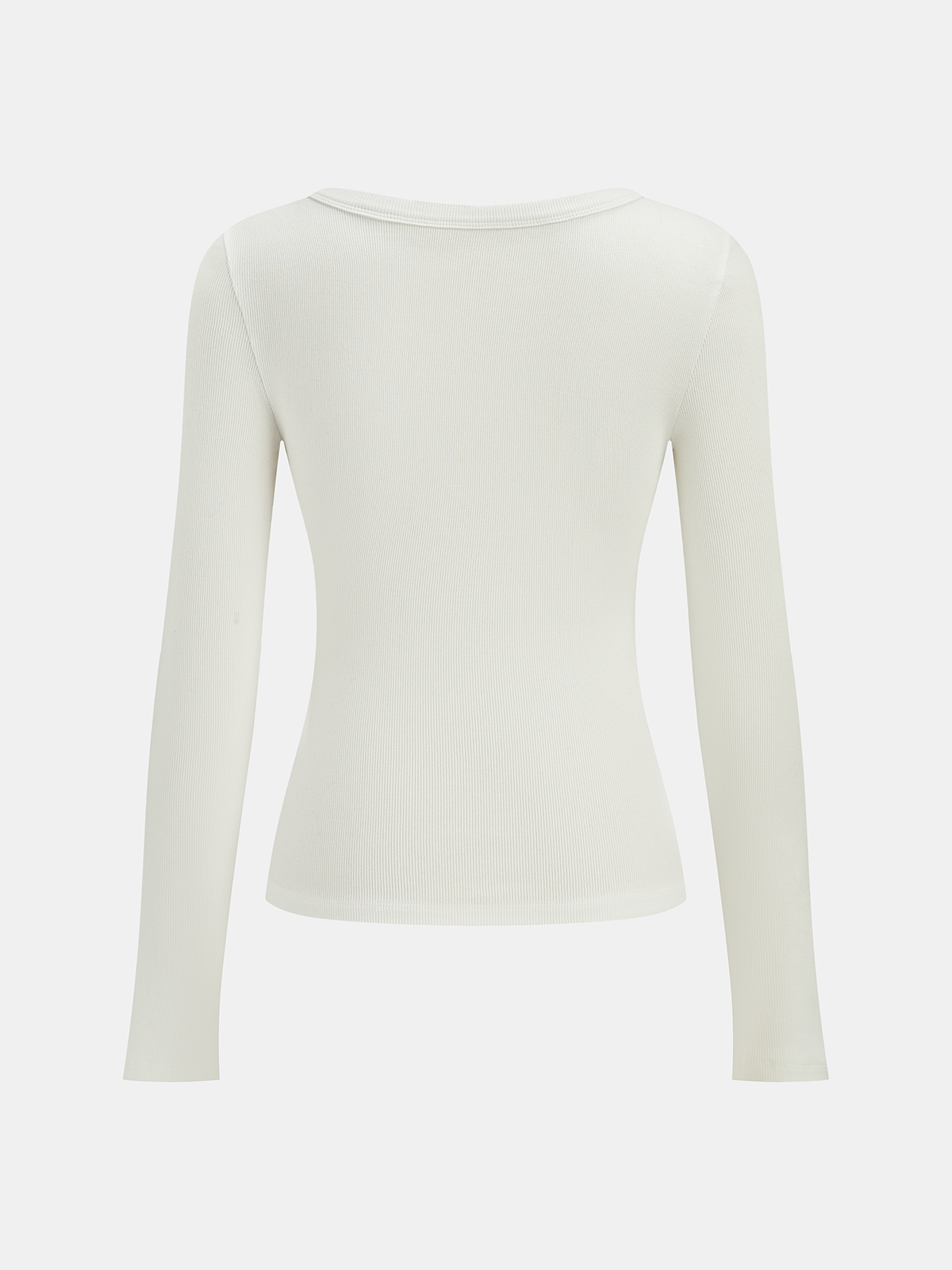 Cotton Blend Ribbed V-Neck Long Sleeve T-Shirt