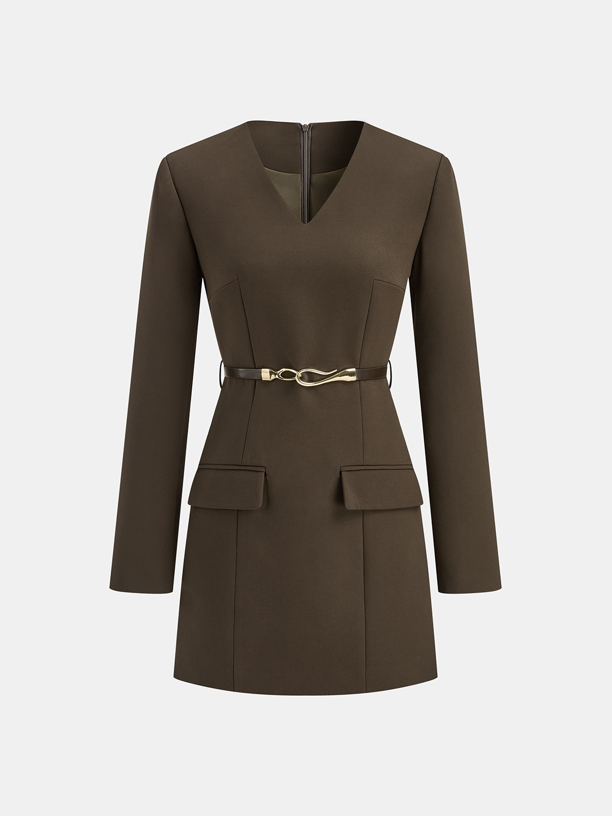 Tailliertes Kleid mit V-Ausschnitt und Gürtel