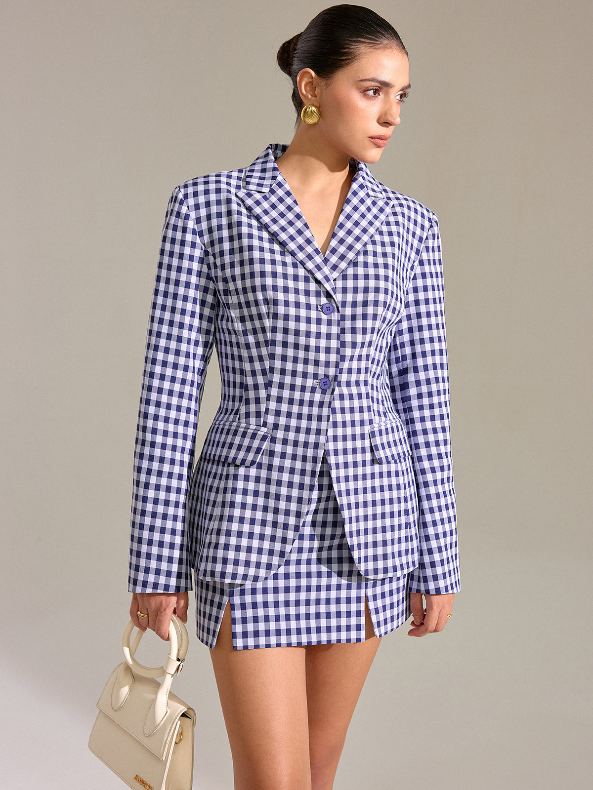 Blazer à carreaux vichy vintage avec poches