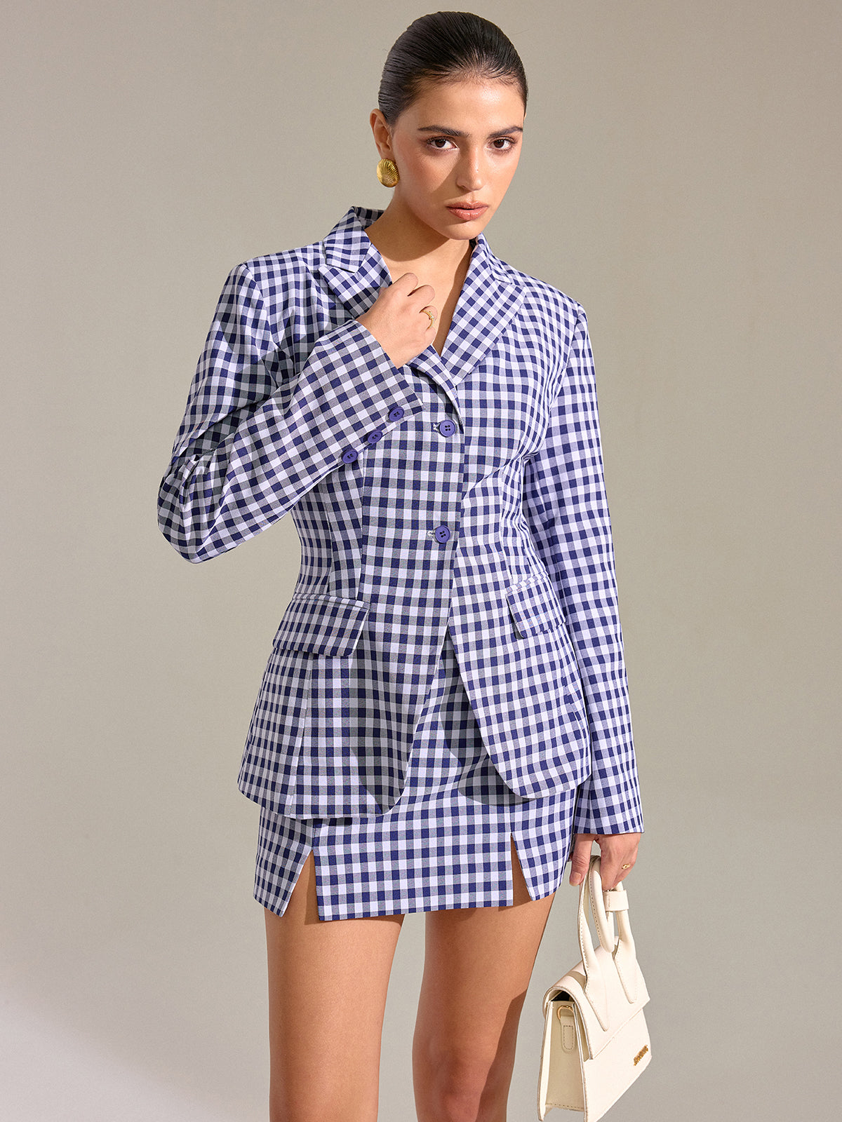Blazer à carreaux vichy vintage avec poches