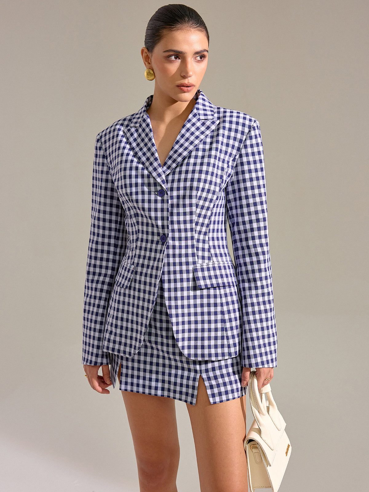 Blazer à carreaux vichy vintage avec poches