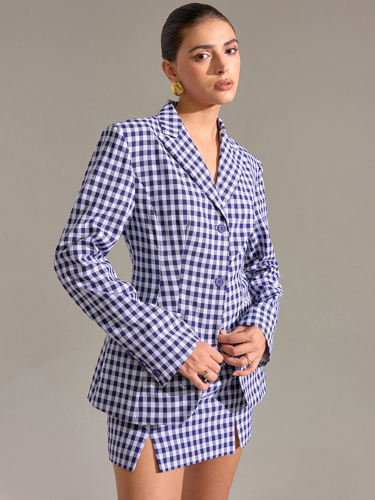 Blazer à carreaux vichy vintage avec poches