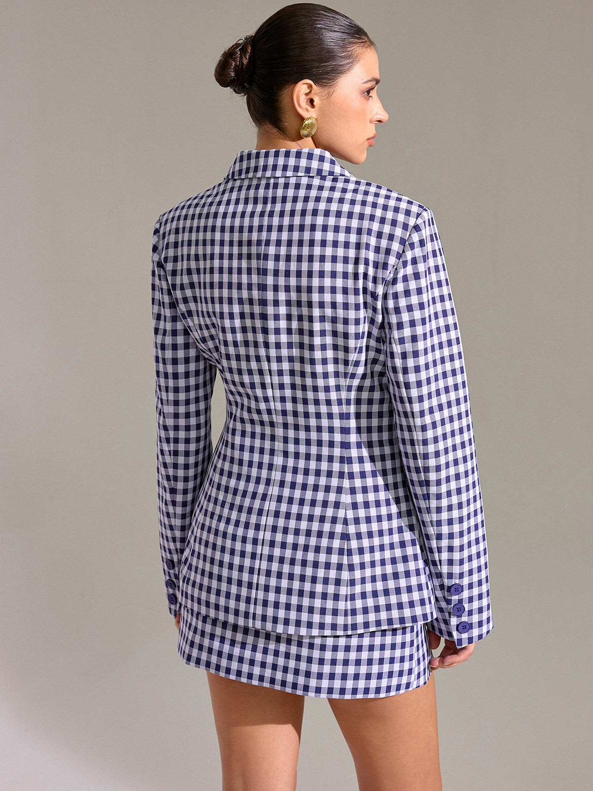 Blazer à carreaux vichy vintage avec poches