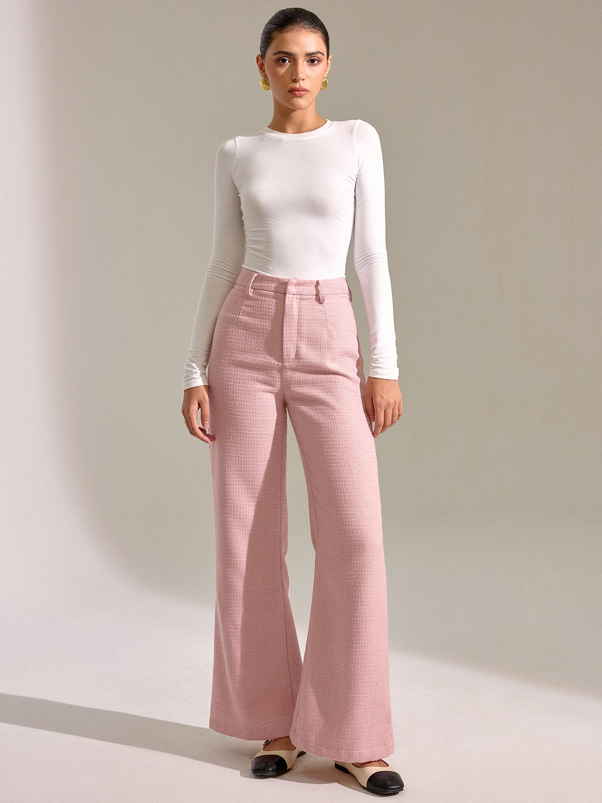 Textured Mid-Waist Straight Leg Pants