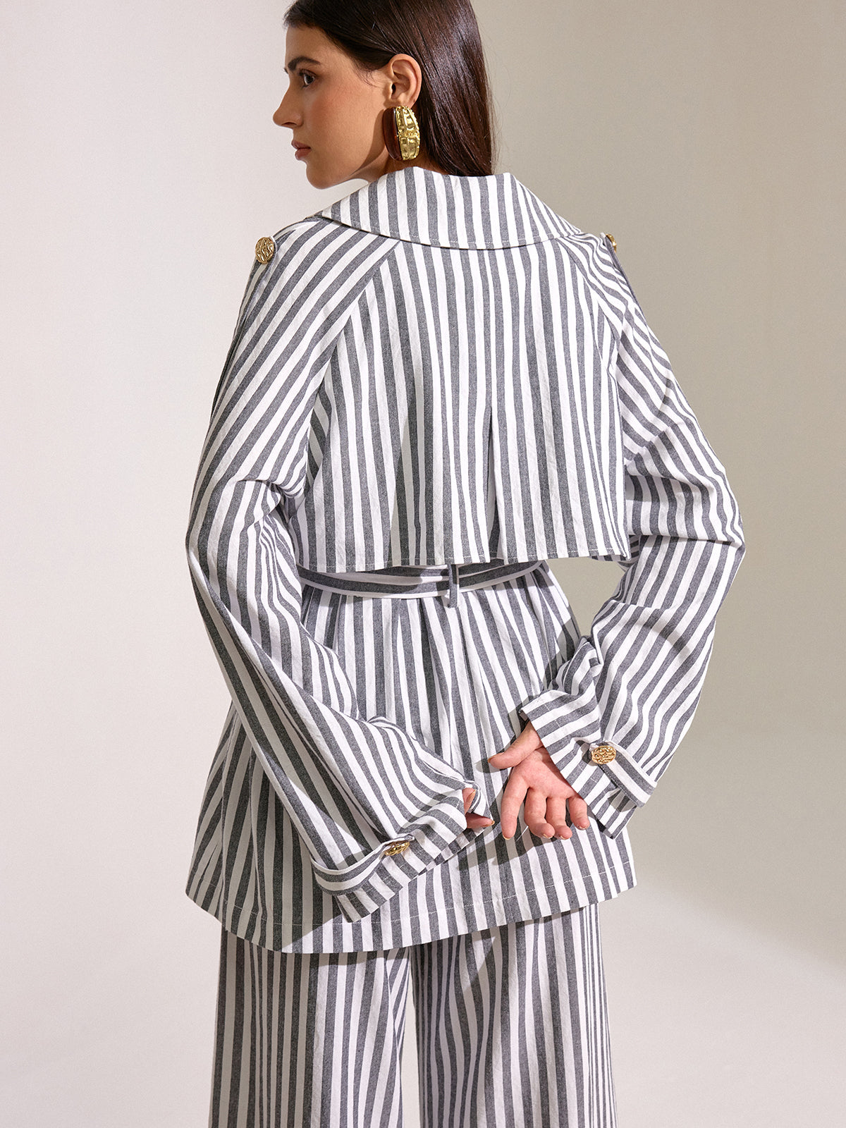 Striped Cotton Belted Trench Coat