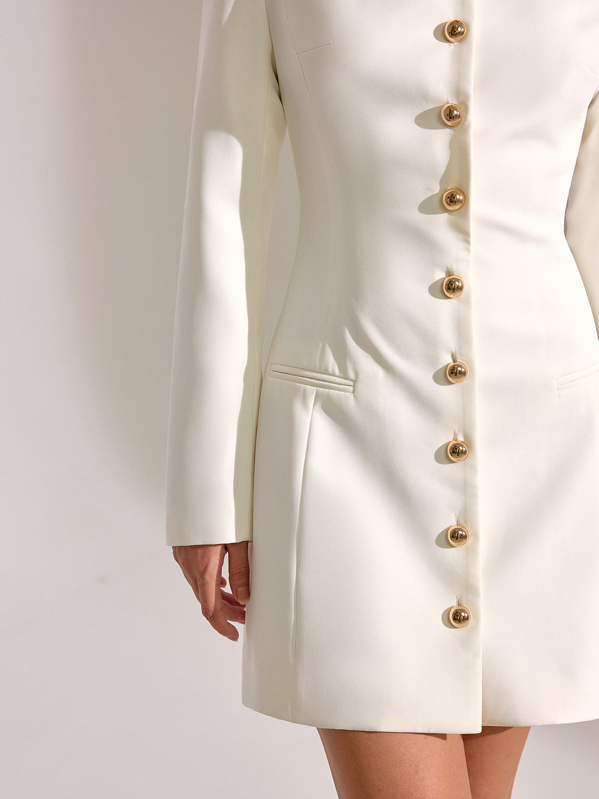 Metal Button-From V-Neck Mini Dress