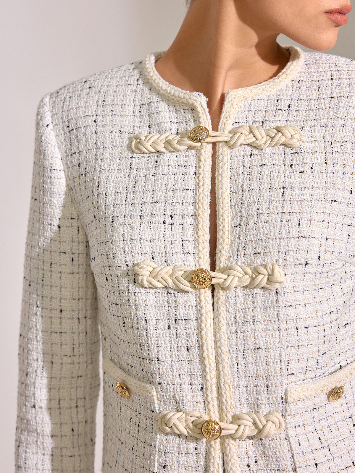 Tweed-Jacke mit Metall-Detail und Knotenknopf