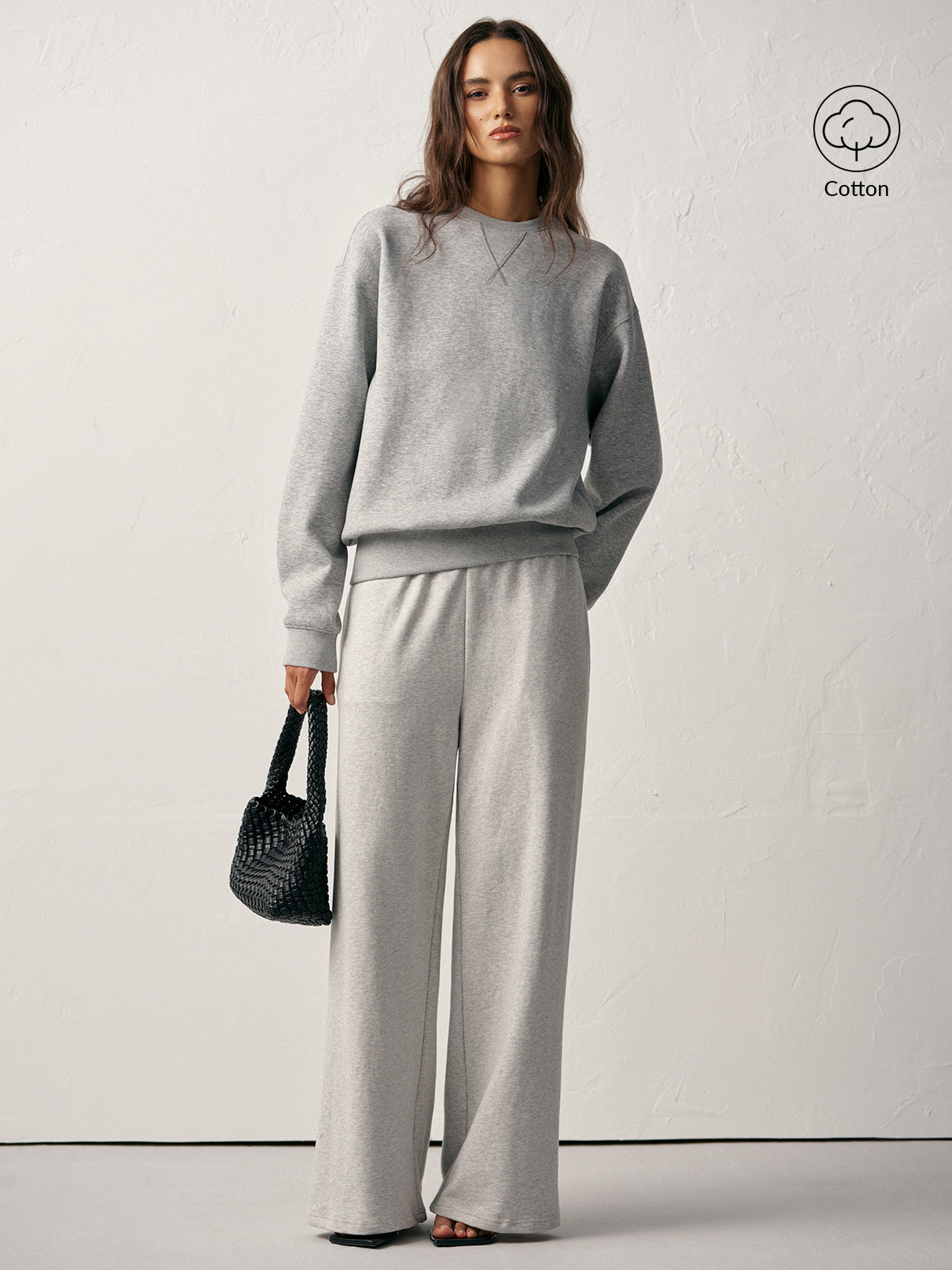 Sweat-shirt col rond en mélange de coton