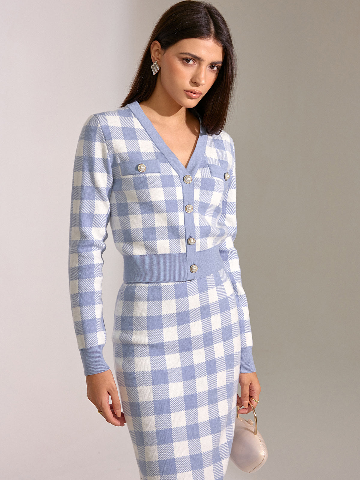 Cardigan vintage en mélange de laine à carreaux