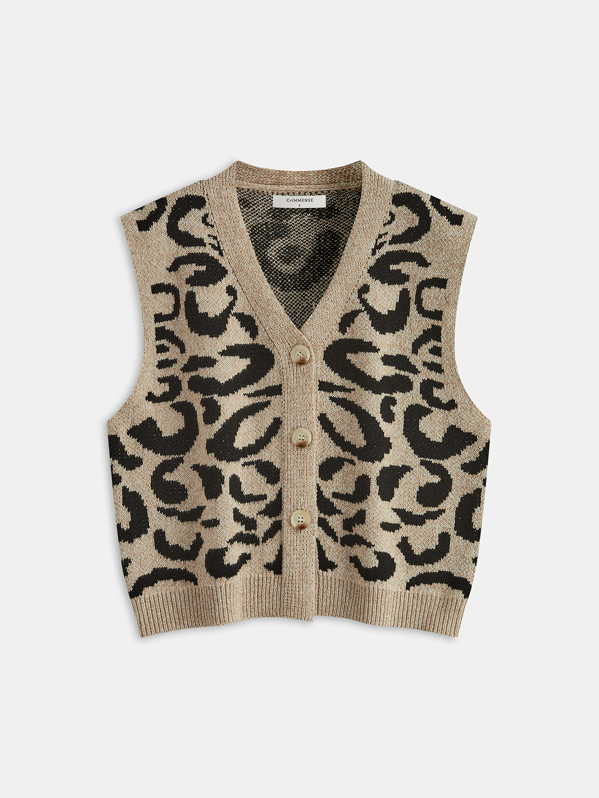 Leopard Print Wool Blend Sweater Vest