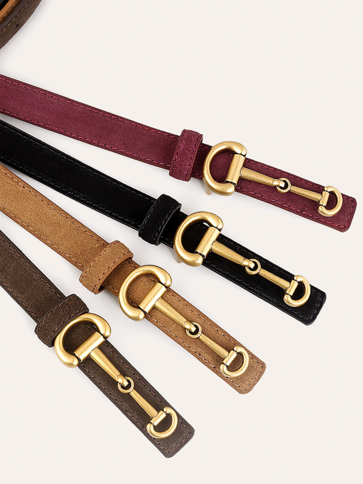 Horsebit Buckle Suede Effect Thin Belt
