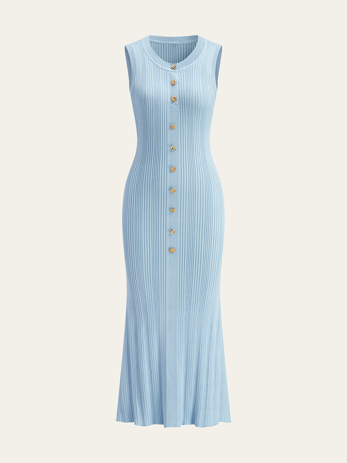 Robe longue en tricot sans manches boutonnée sur le devant