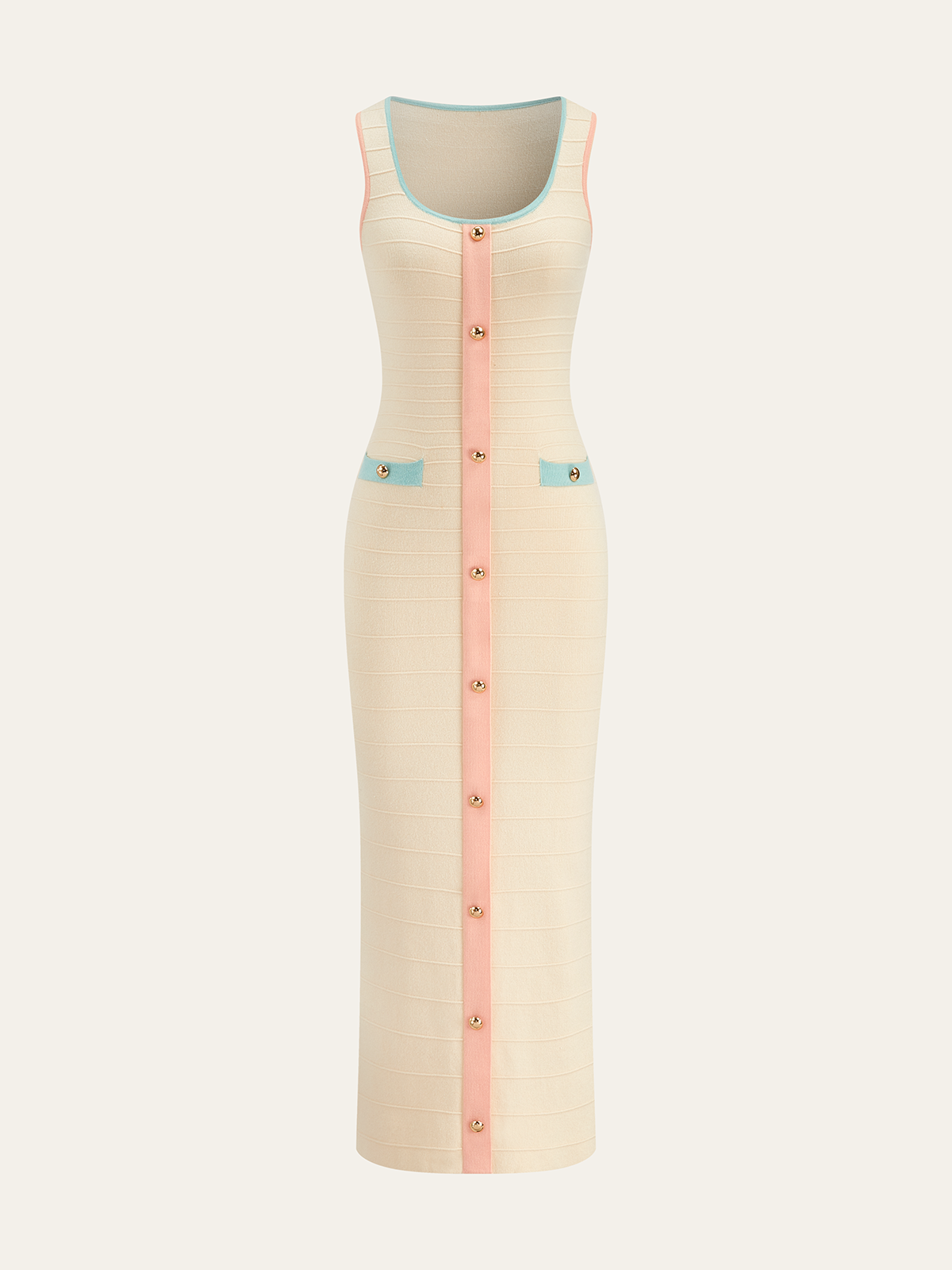 Robe midi en maille color block avec boutons décoratifs