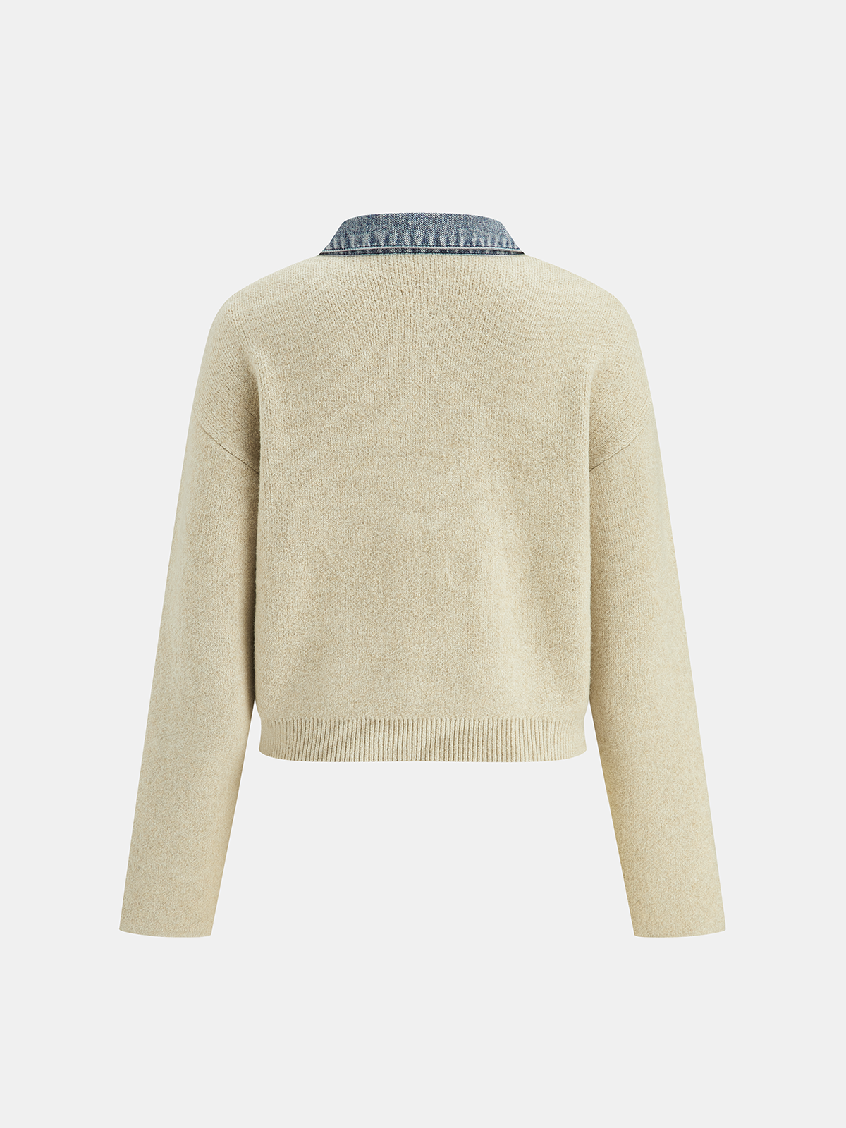 Denim Panel Zipper-Form Knit Cardigan