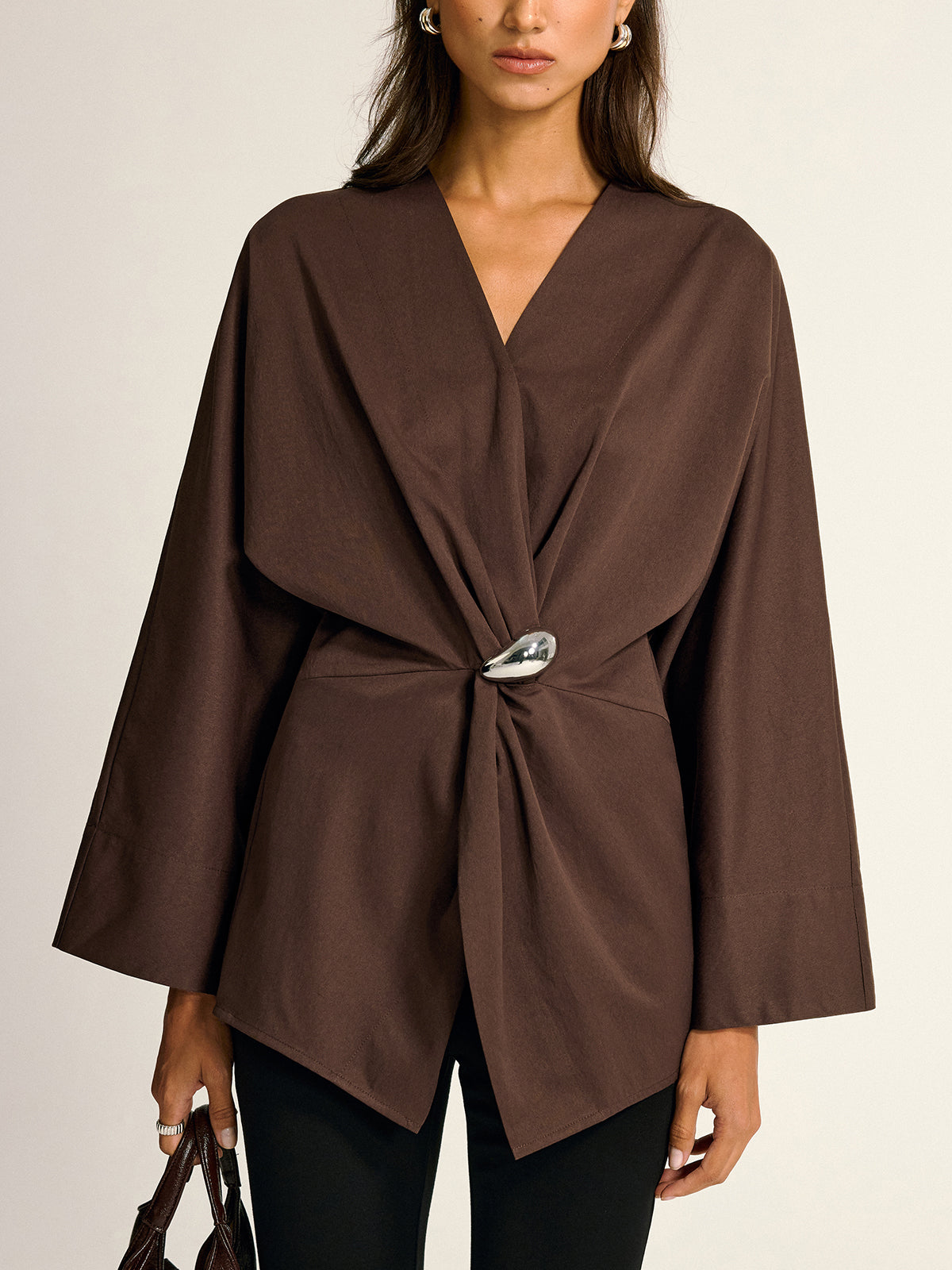 Metal Detail Draped Shirt