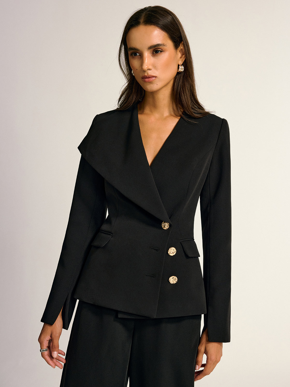 Metal Button Shawl Collar Blazer