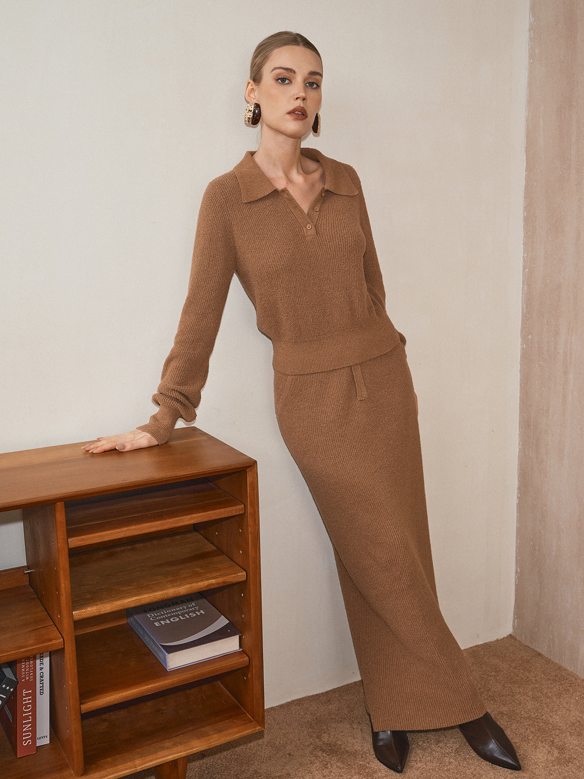 Mid-Waist Button Detail Sweater Skirt