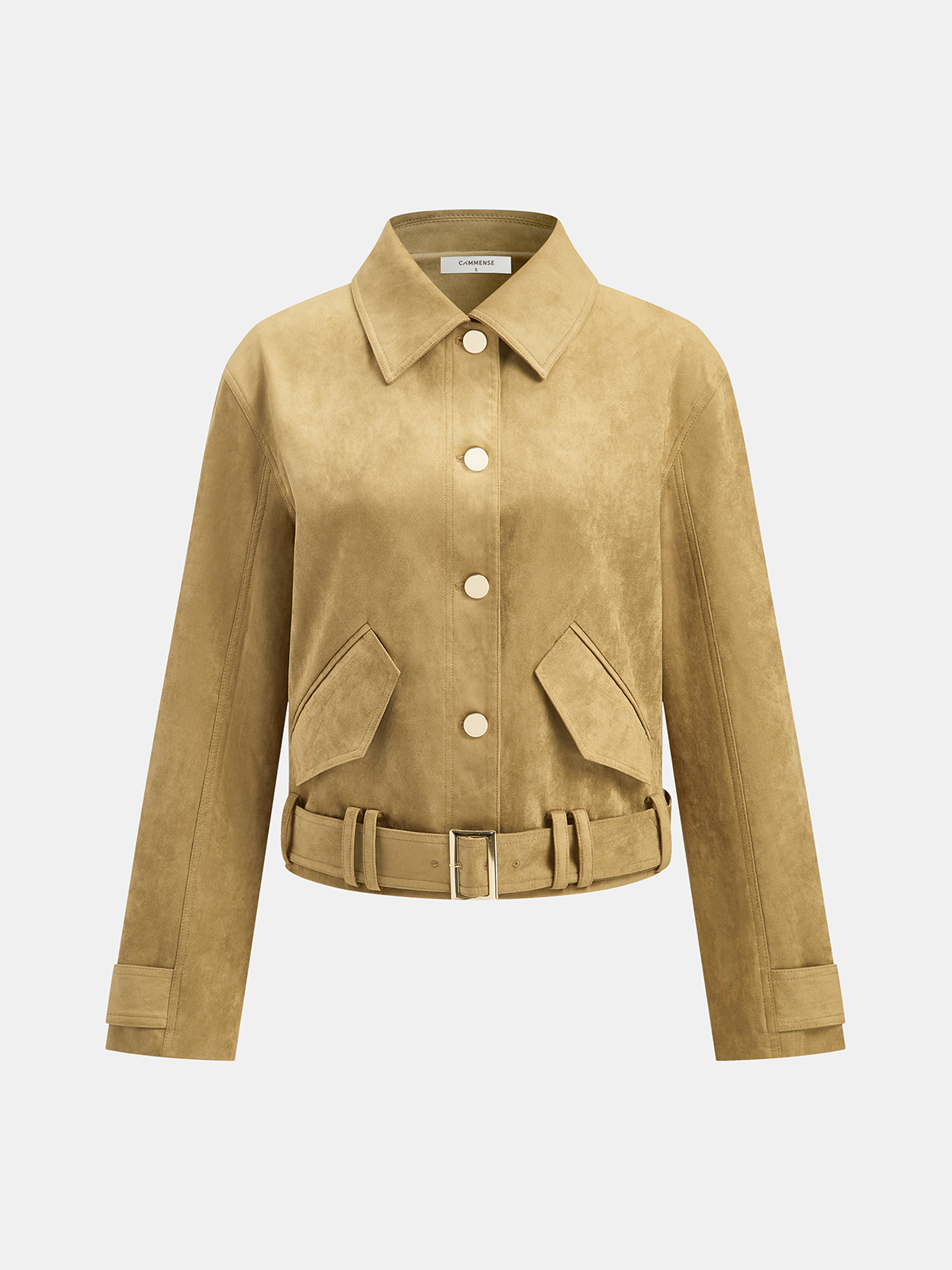 Belted Collared Suede Effect Jacket