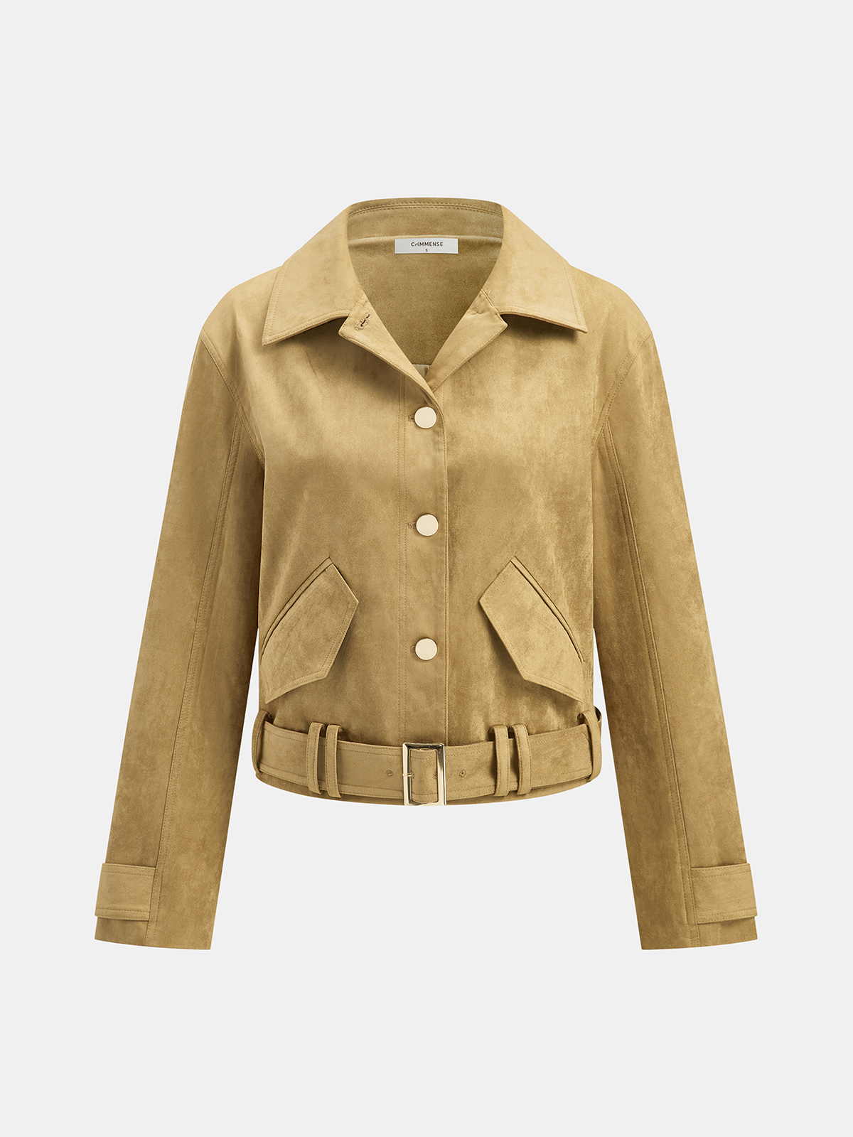 Belted Collared Suede Effect Jacket
