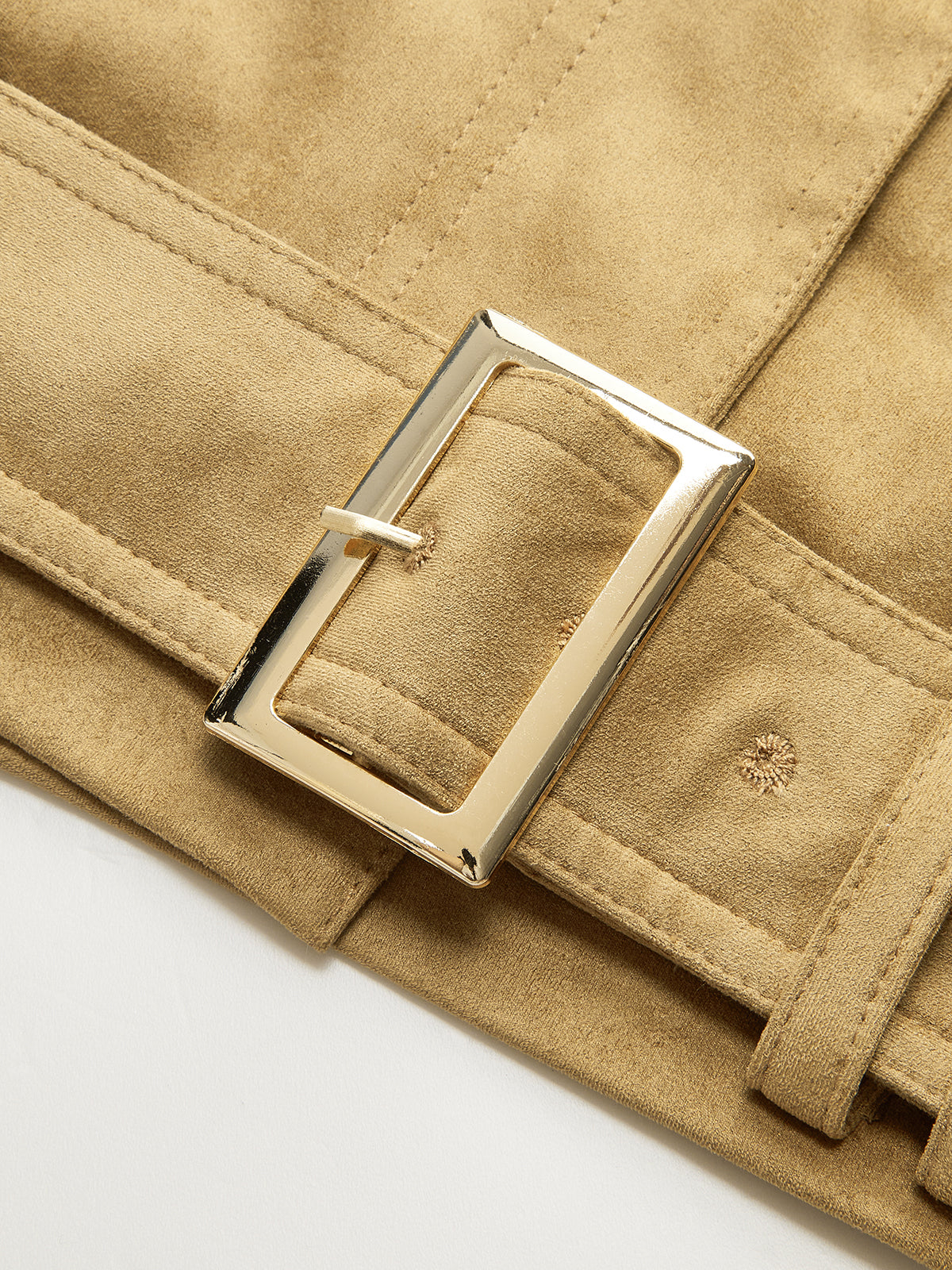 Belted Collared Suede Effect Jacket