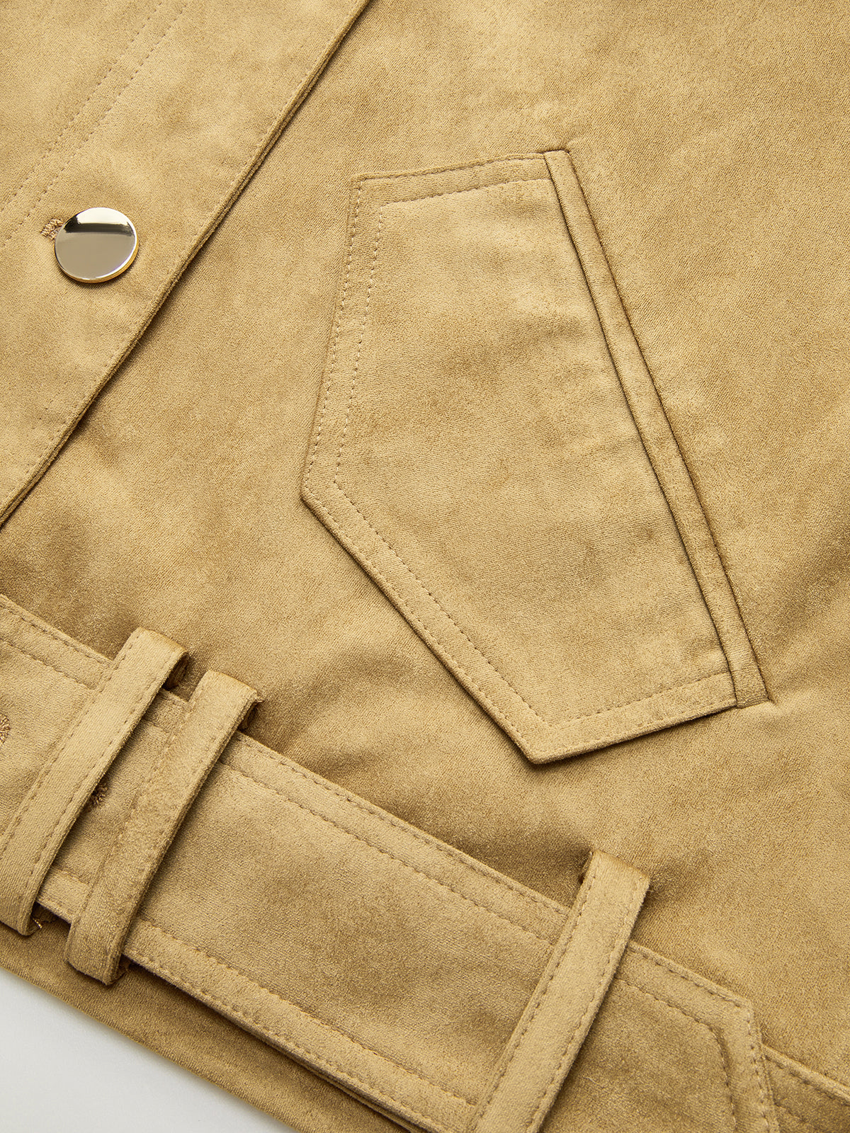 Belted Collared Suede Effect Jacket