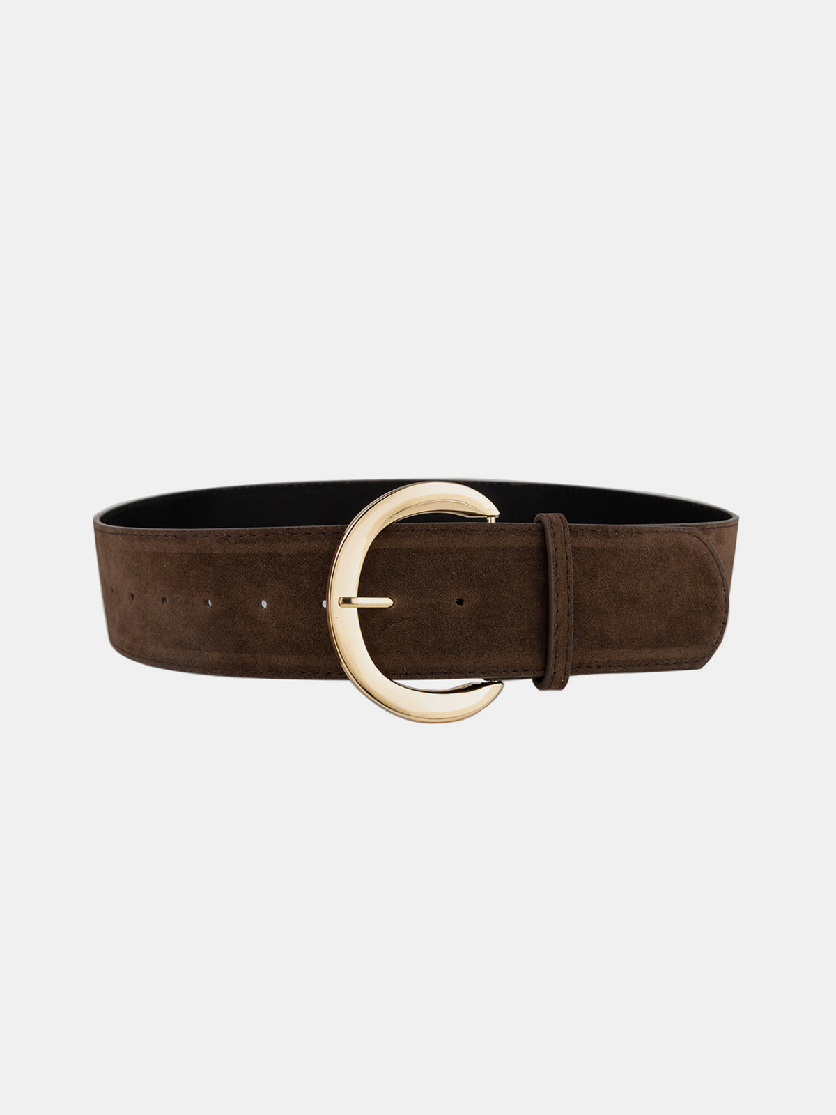 Ceinture large en daim avec boucle dorée en forme de croissant