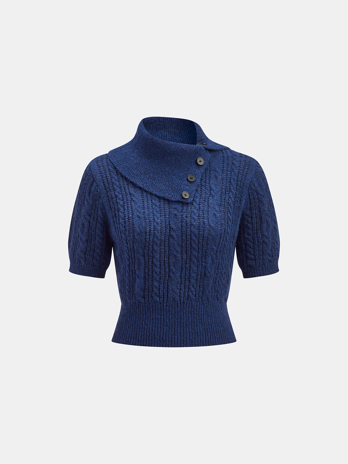 Wool Blend Large Lapel Cable Knit Sweater