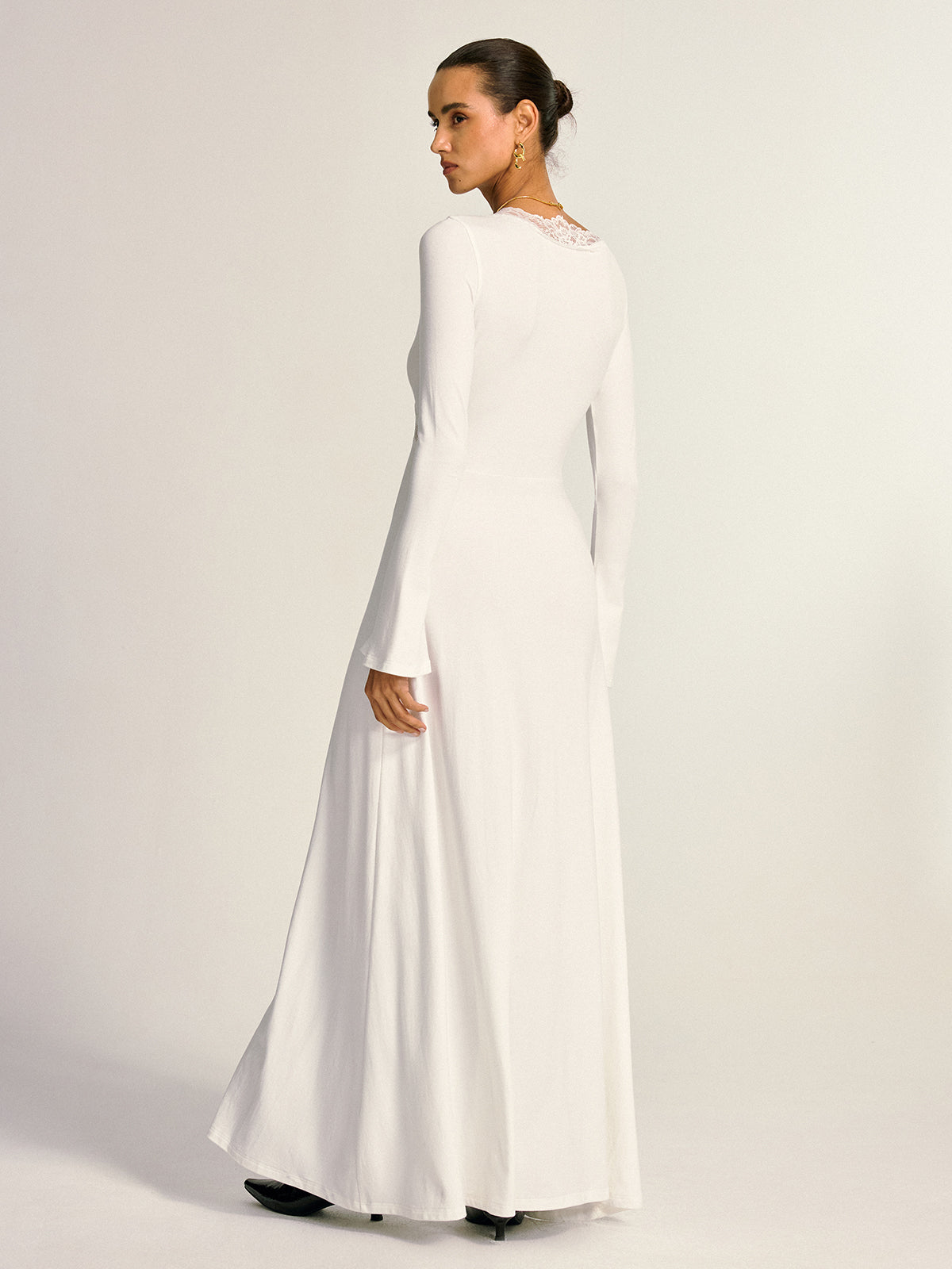 Lace Cross Paneled Long Sleeve Maxi Dress