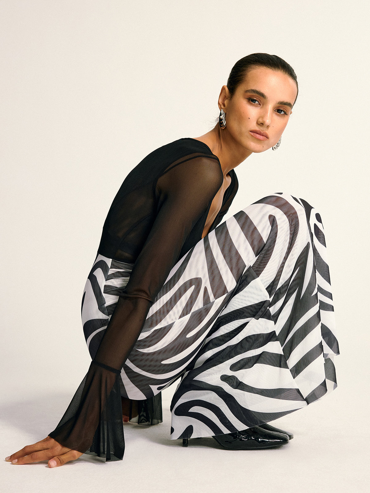 Zebra Print Mesh Maxi Dress