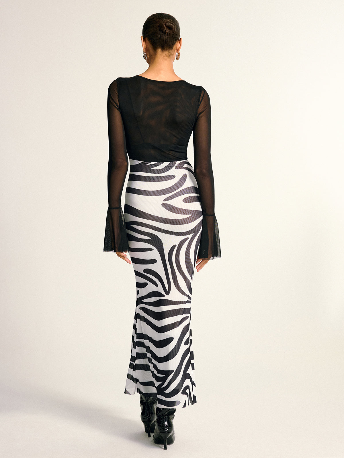 Zebra Print Mesh Maxi Dress