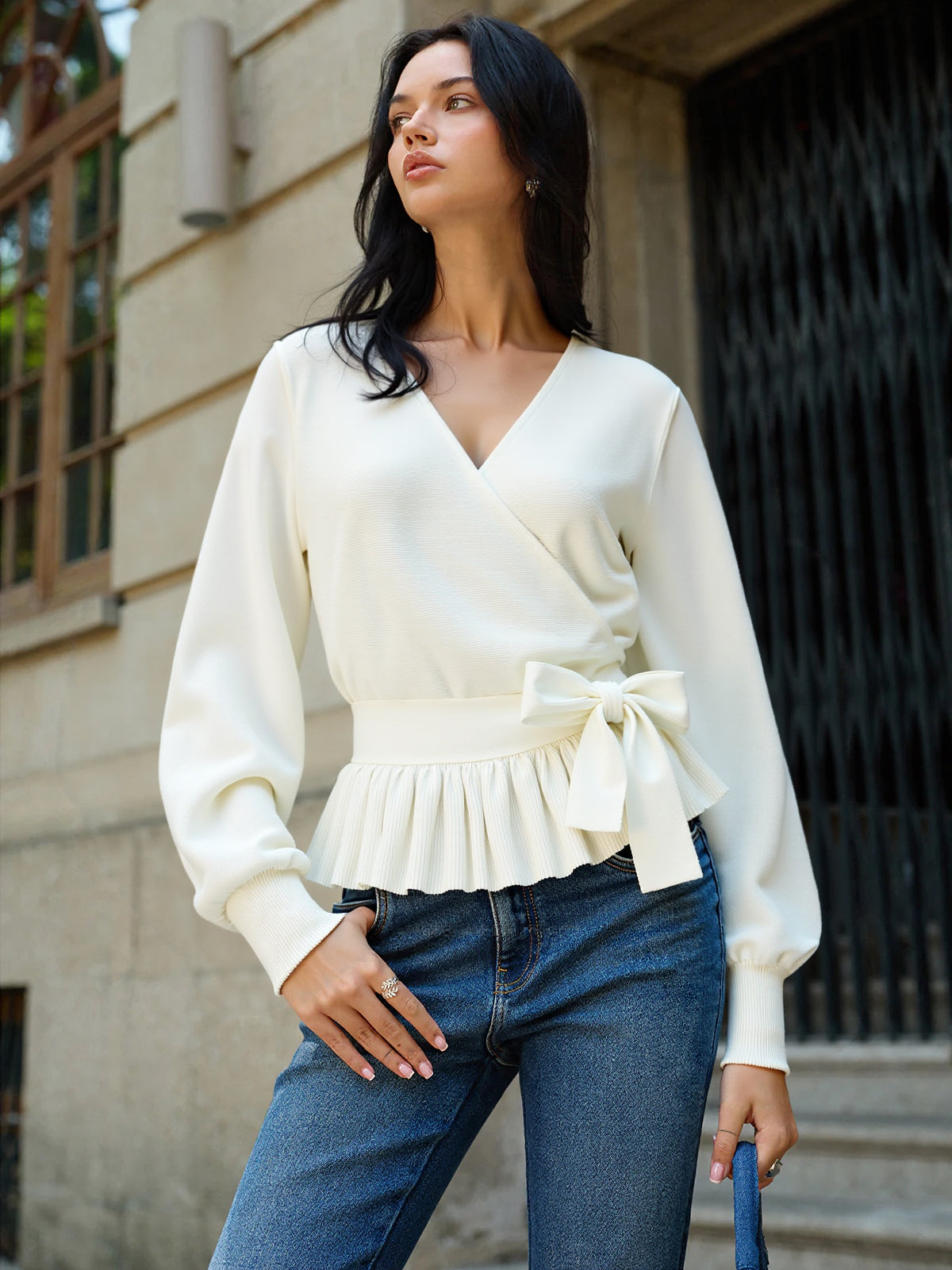 Bow Belted Peplum Knit Top