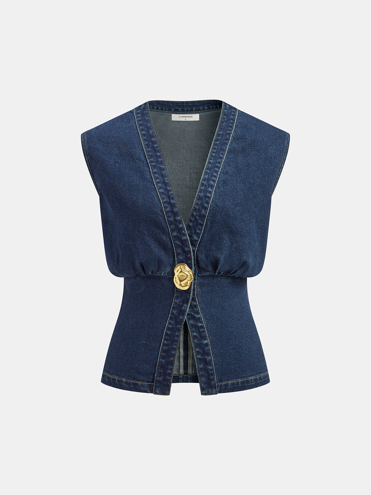 Metal Detail Denim Waist-Cinching Vest