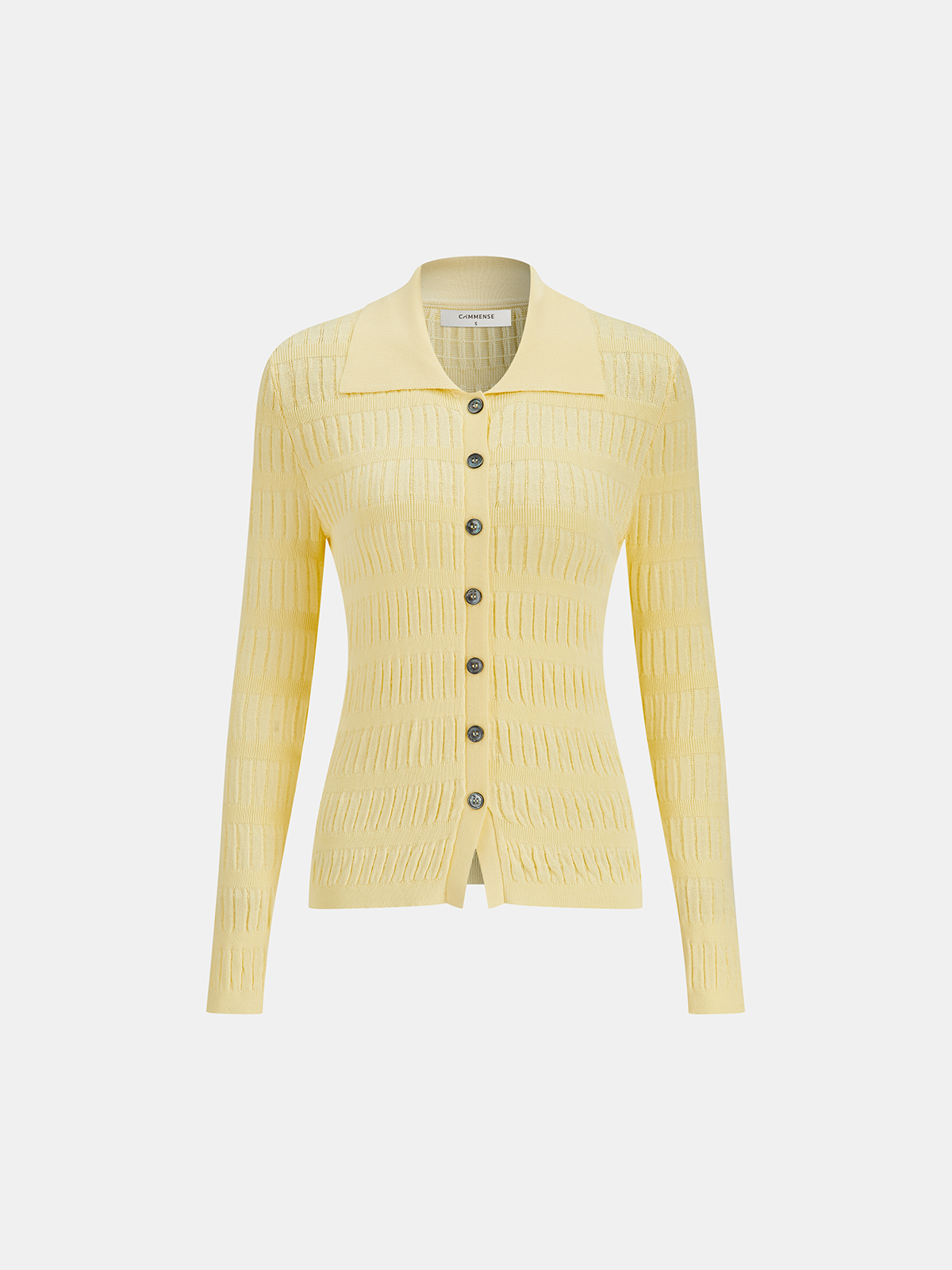 Shirt Collar Textured Knit Button Cardigan