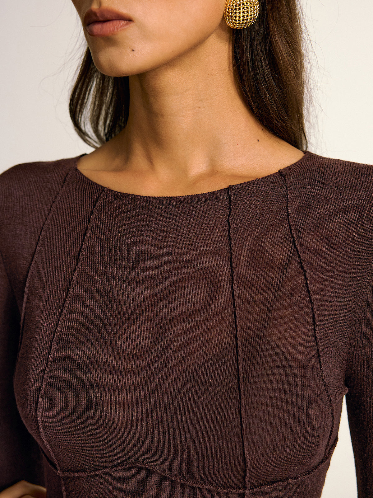 Semi-Sheer Slim Fit Wool Blend Knit Top