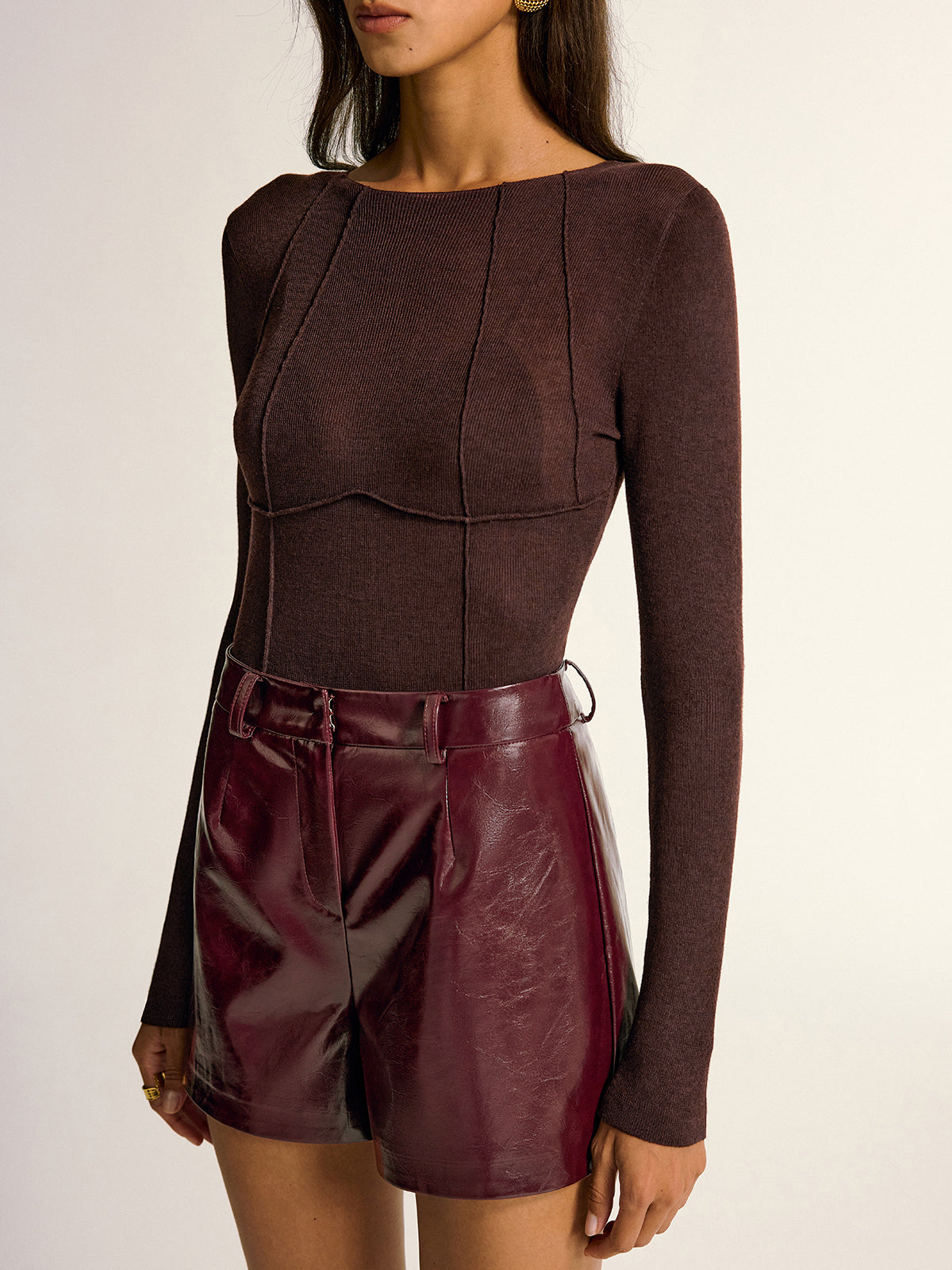 Semi-Sheer Slim Fit Wool Blend Knit Top