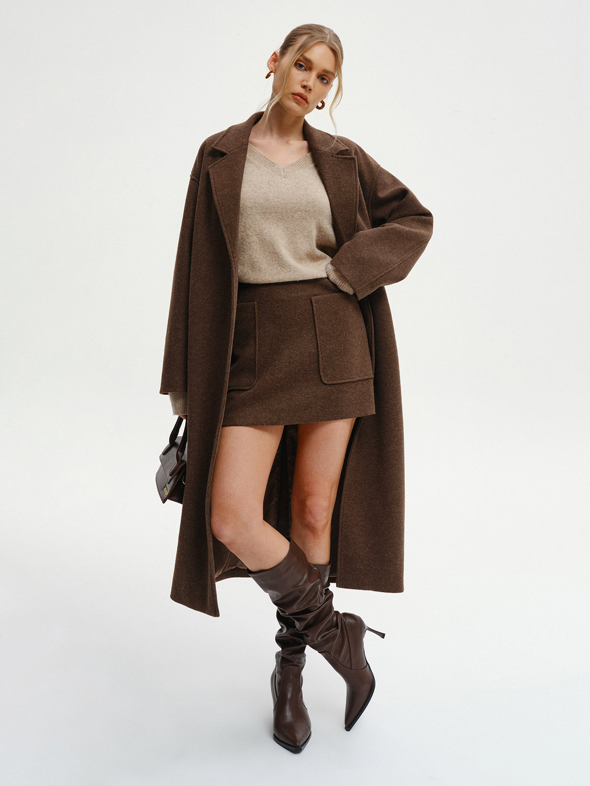 Manteau long surdimensionné en tweed